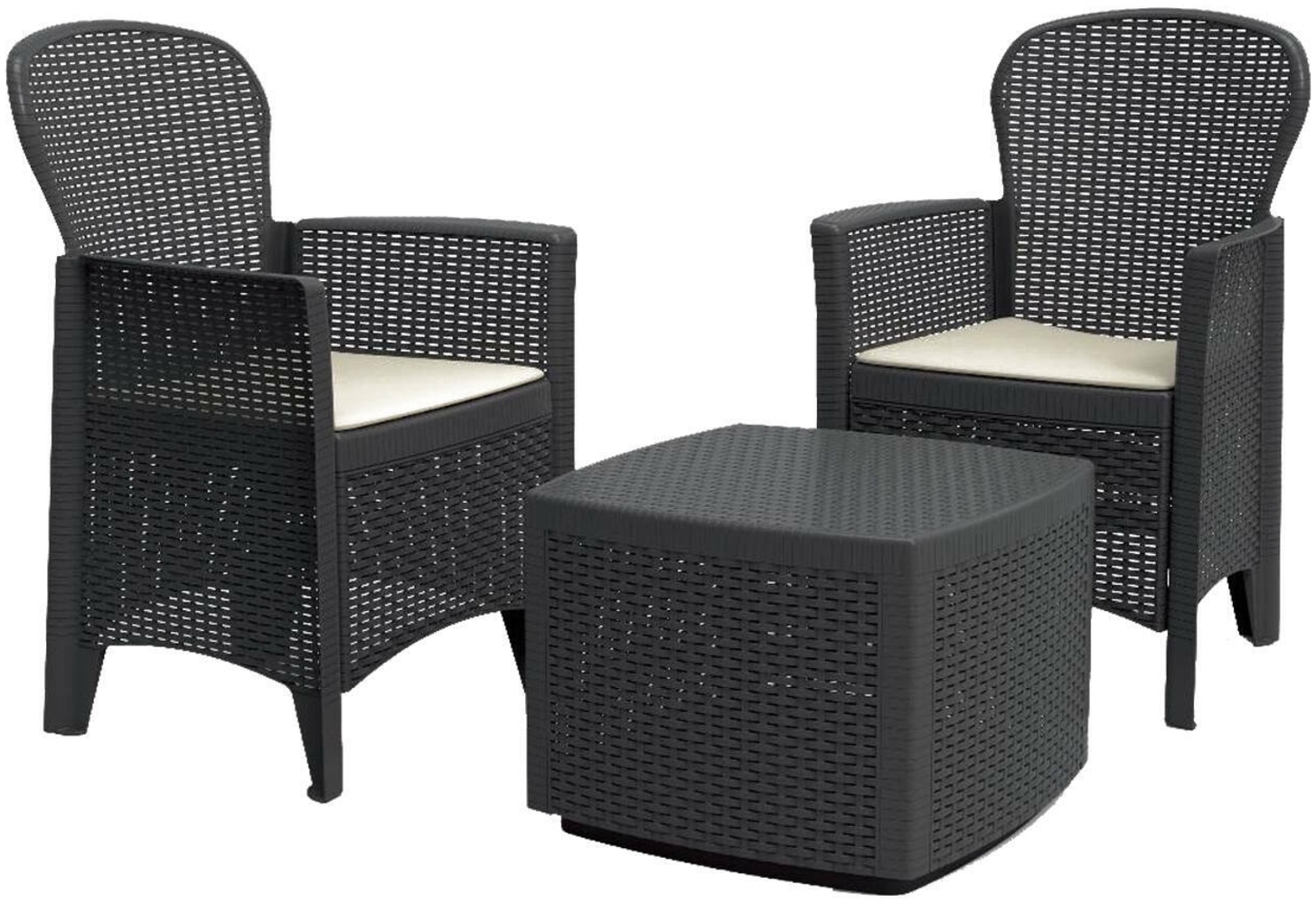 Dmora Outdoor-Lounge-Set Anny, Gartengarnitur mit 2 Sesseln und 1 Containertisch, Sitzecke in Rattan-Optik, 100 % Made in Italy, Anthrazit Bild 1