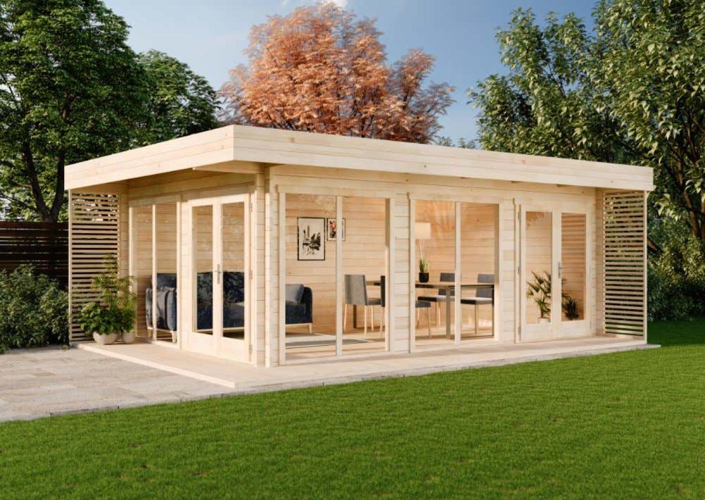 Alpholz Gardenlounge Viva B Gartenhaus aus Holz Holzhaus mit 70 mm Wandstärke inklusive Terrasse FSC zertifiziert Blockbohlenhaus mit Montagematerial Bild 1