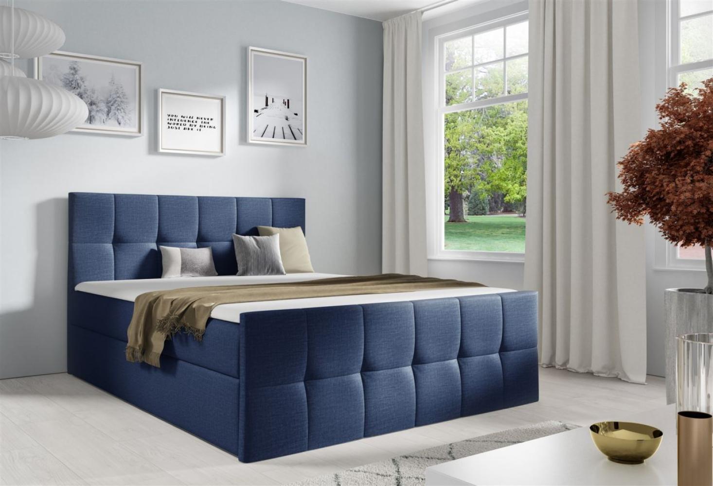 Boxspringbett Schlafzimmerbett CARMEN LUX 200x200 cm Stoff Fancy Blau Bild 1