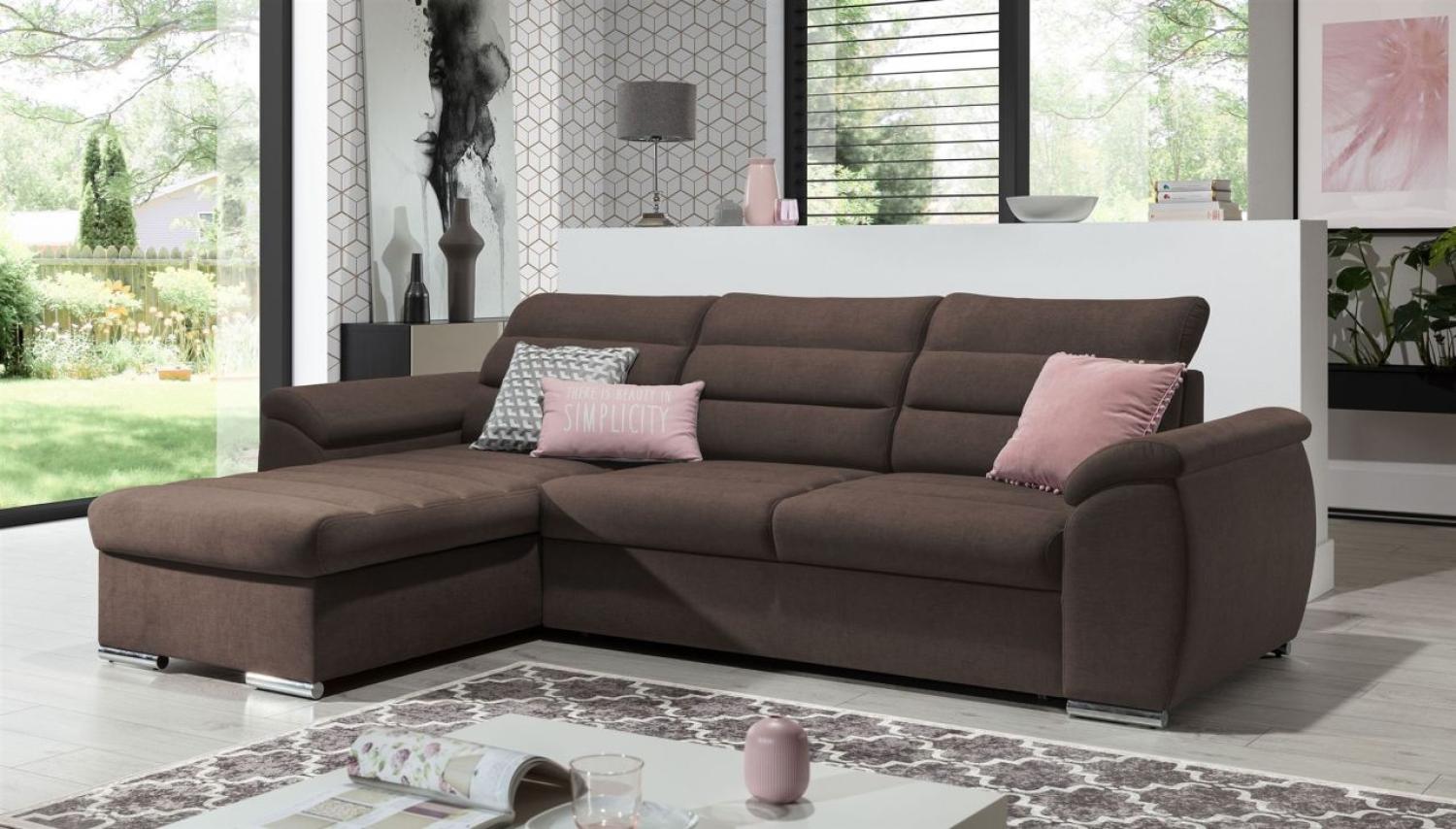 Ecksofa Schlafsofa Sofa PASCARA XS in Stoff Esito Braun Ottomane Links Bild 1