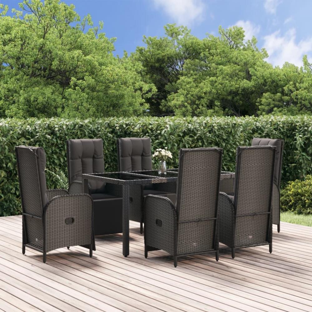 vidaXL 7-tlg. Garten-Essgruppe mit Kissen Schwarz und Grau Poly Rattan 3185062 Bild 1