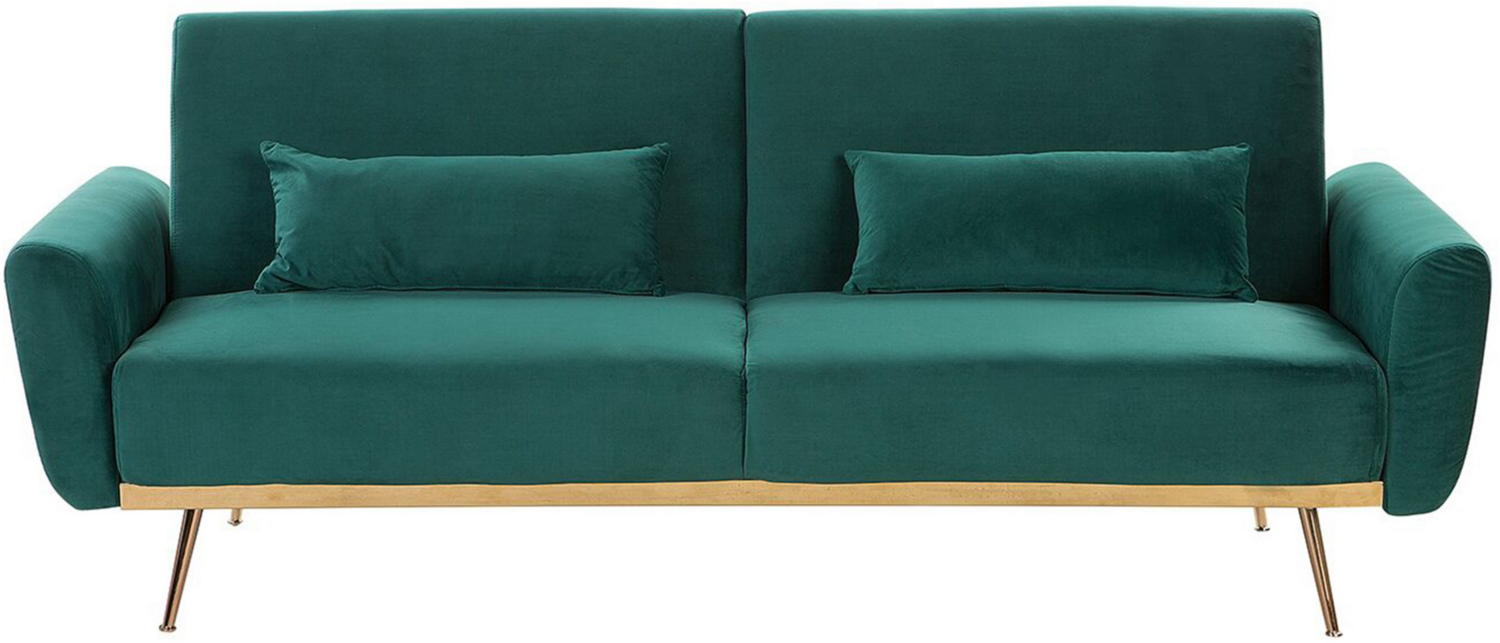 Beliani 'EINA' Schlafsofa, 3-Sitzer Sofa, Samtstoff, Smaragdgrün, 86 x 81 x 210 cm Bild 1