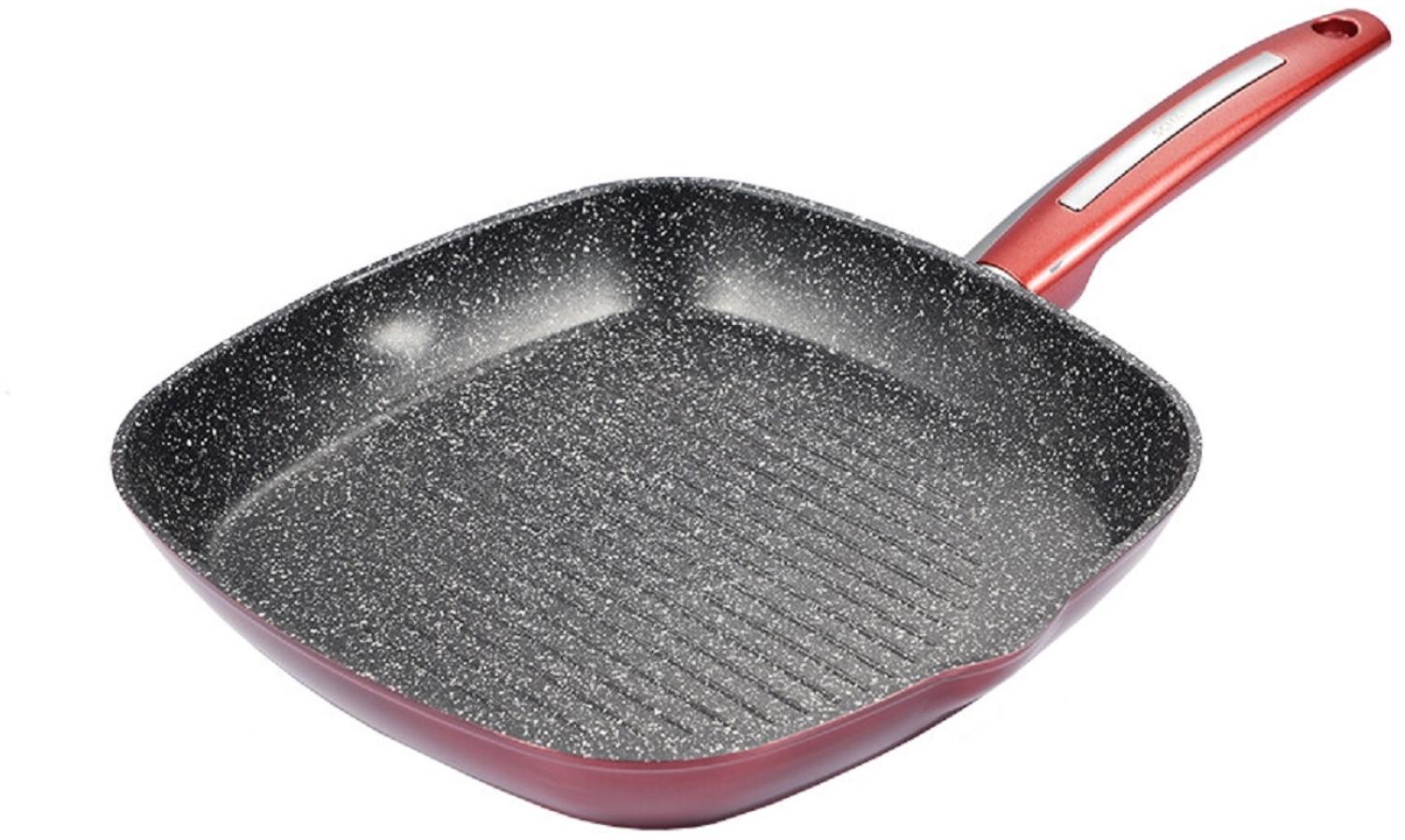 Schäfer Pfannen Hochwertiges Kochgeschirr – Für Perfektes Kochen und Braten Grillpfanne 28x28cm Metallic Red Bild 1