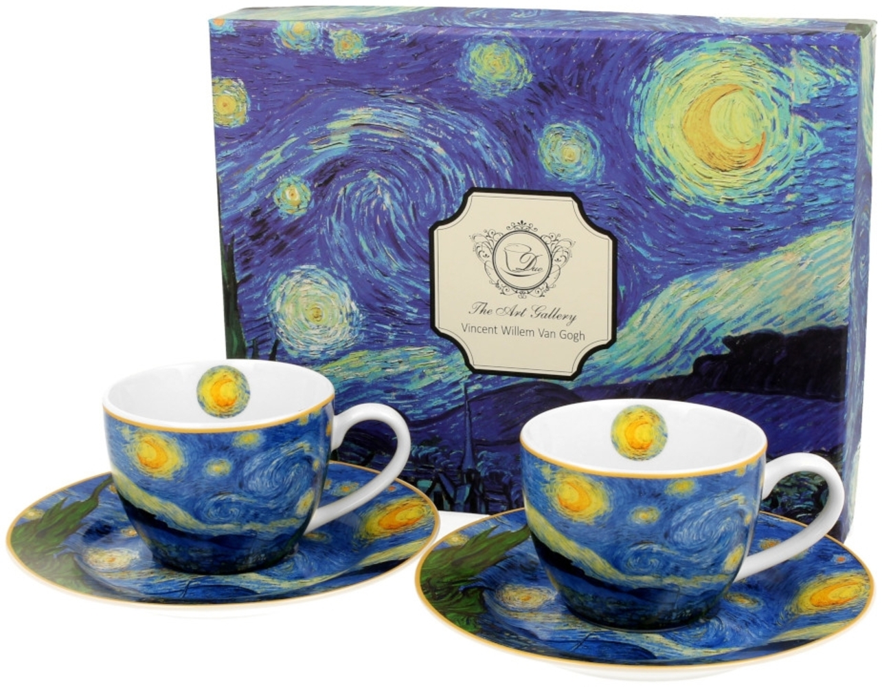 DUO ART GALLERY 2er-Set Espressotassen 90 ml STARRY NIGHT mit Untertassen, New Bone China Porzellan Bild 1