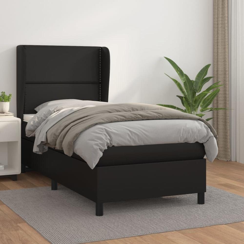 vidaXL Boxspringbett mit Matratze Schwarz 80x200 cm Kunstleder, Härtegrad: H2 [3128937] Bild 1