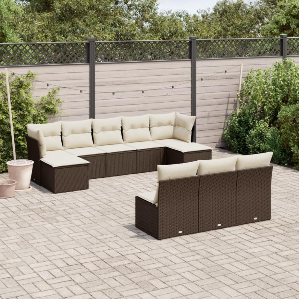 vidaXL 10-tlg. Garten-Sofagarnitur mit Kissen Braun Poly Rattan 3218293 Bild 1