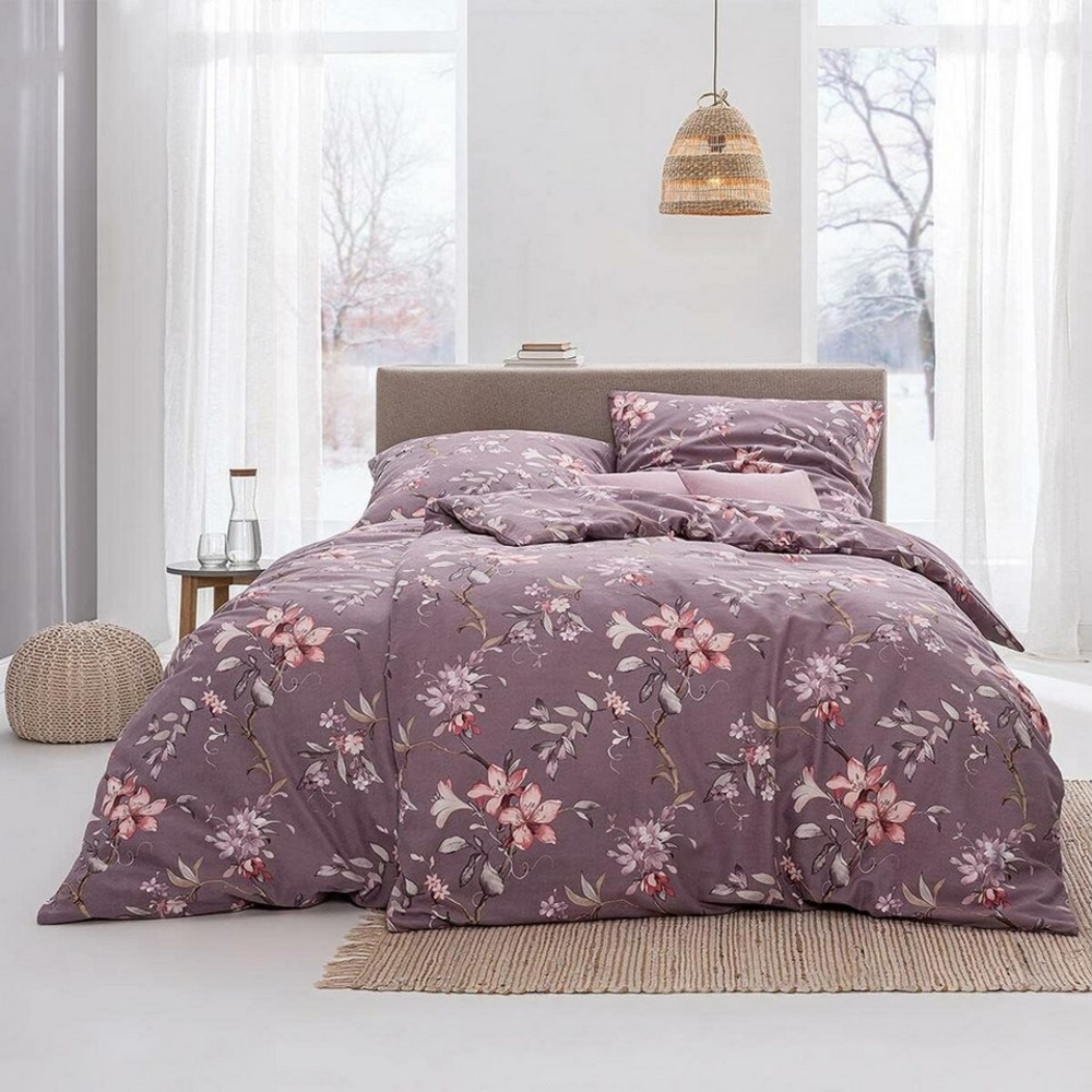 Estella Samt + Seide Flanell Bettwäsche 155x220 Lavarone mauve rosa Blüten 5433-65 Bild 1