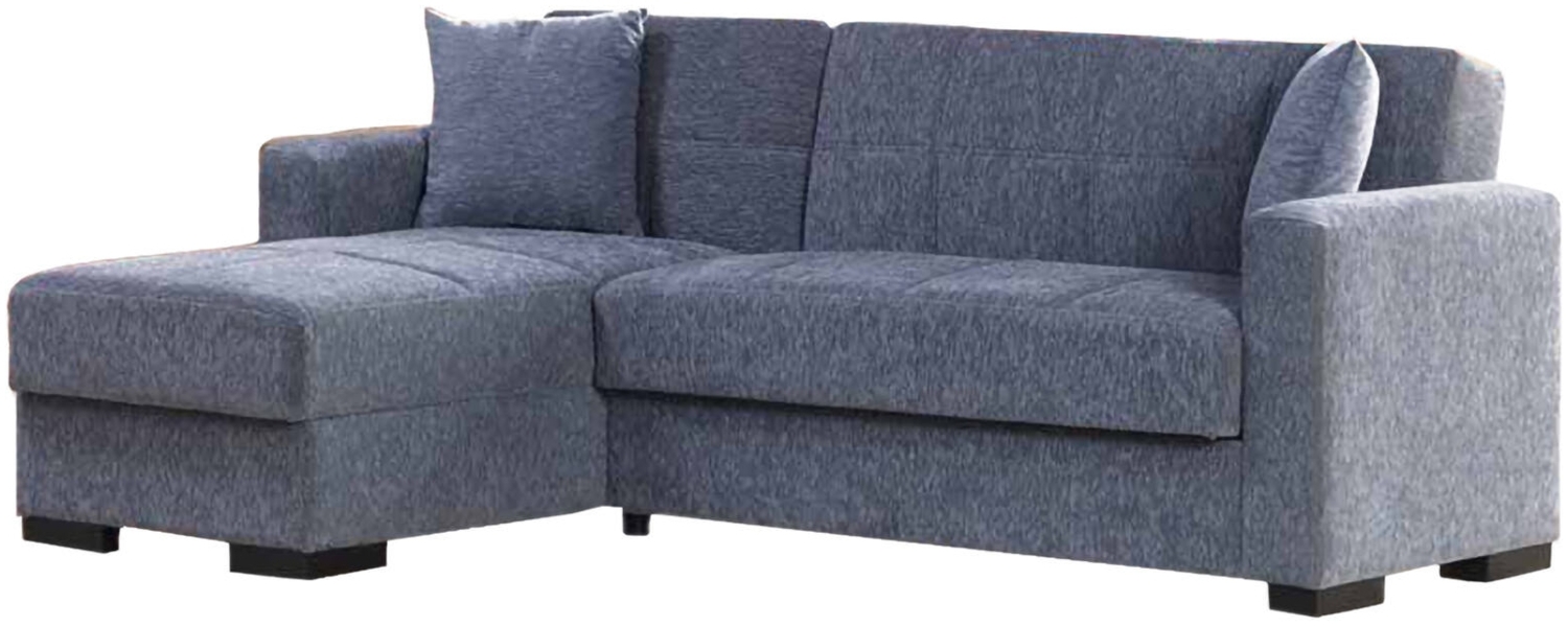 Dmora Schlafsofa mit Halbinsel Armadillo, Wende-Ecksofa, Wohnzimmersofa mit Chaiselongue und 2 Kissen, 230 x 150 x 81 cm, Grau Bild 1