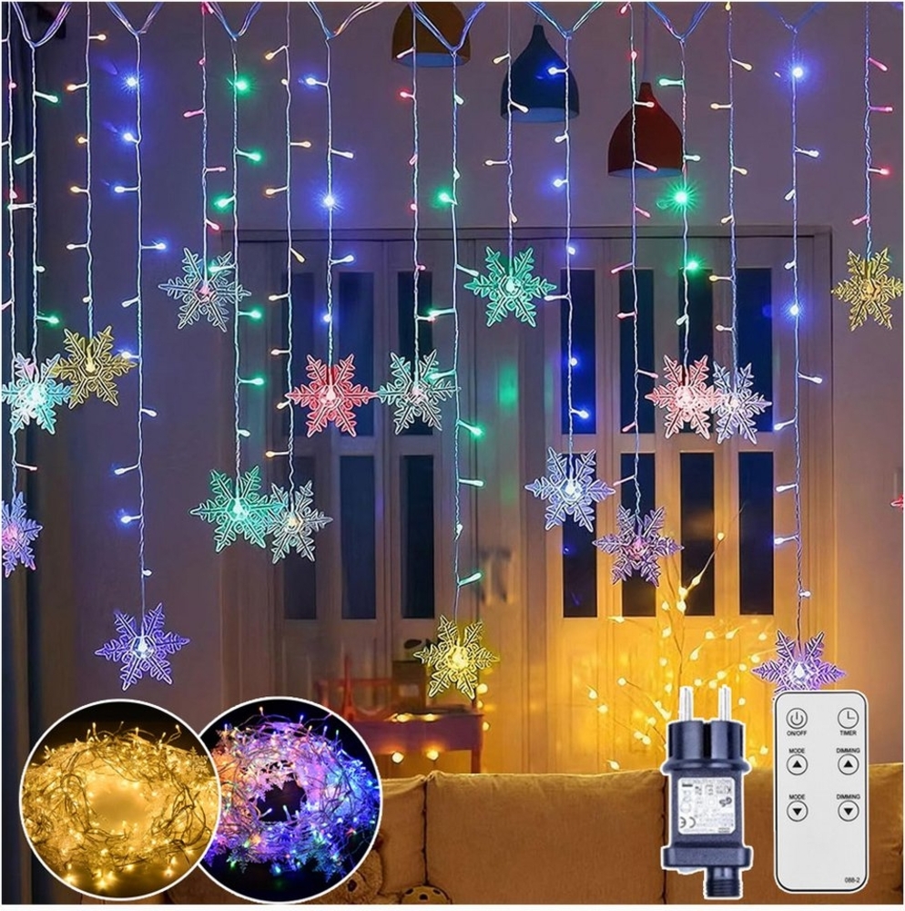 XERSEK LED-Lichterkette LED-Lichterkette 12M 360 LED Weihnachtslichterkette Lichtervorhang, Schneeflocke Außen Lichter, 10 Leuchtmodi, Timer, Fernbedienung Bild 1