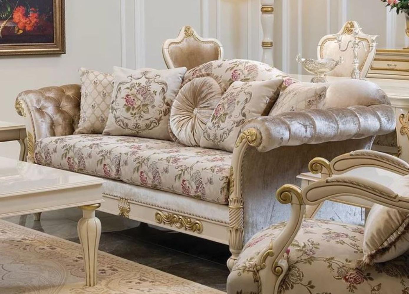 Casa Padrino Luxus Barock Sofa Creme / Rosa / Weiß / Gold 228 x 90 x H. 100 cm - Edles Wohnzimmer Sofa mit Blumenmuster und dekorativen Kissen Bild 1