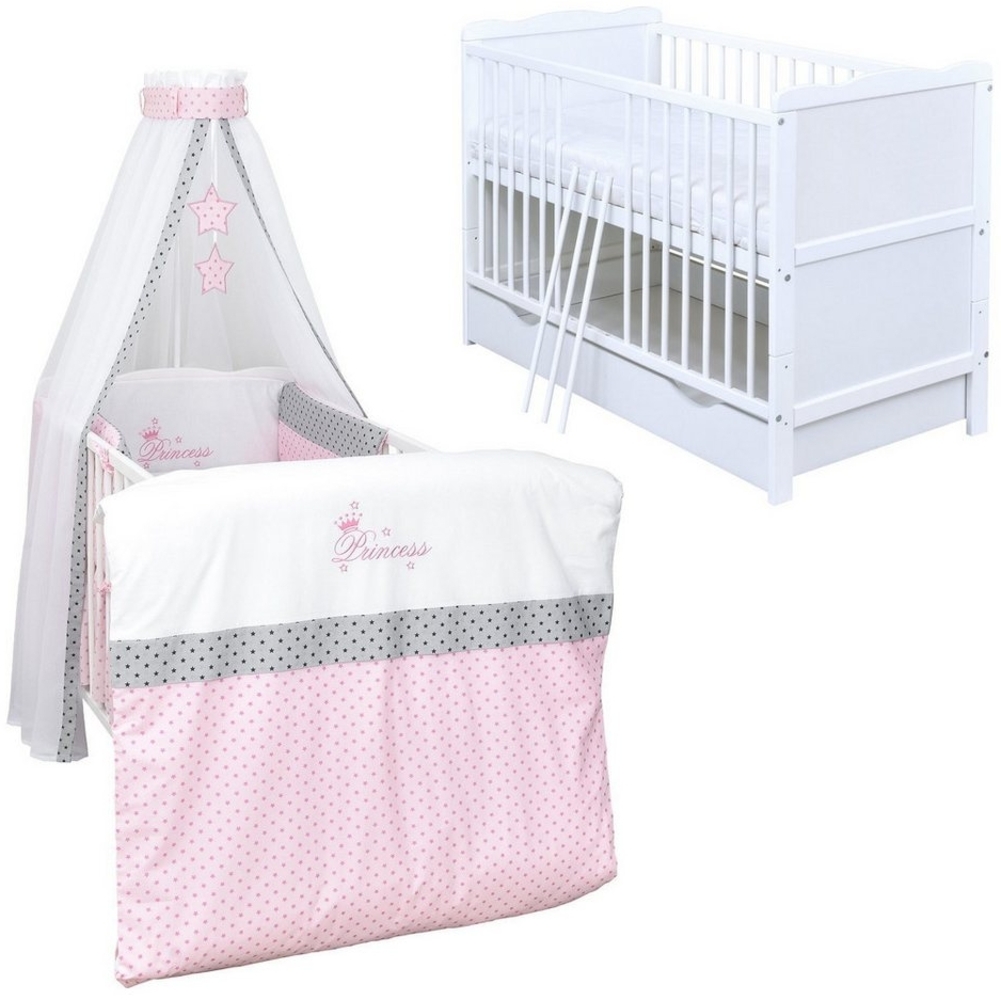 Baby-Delux Komplettbett Babybett Jack Schublade Komplettset, 11-tlg, Kinderbett 70x140 cm weiß, Bettset verschiedene Designs Bild 1