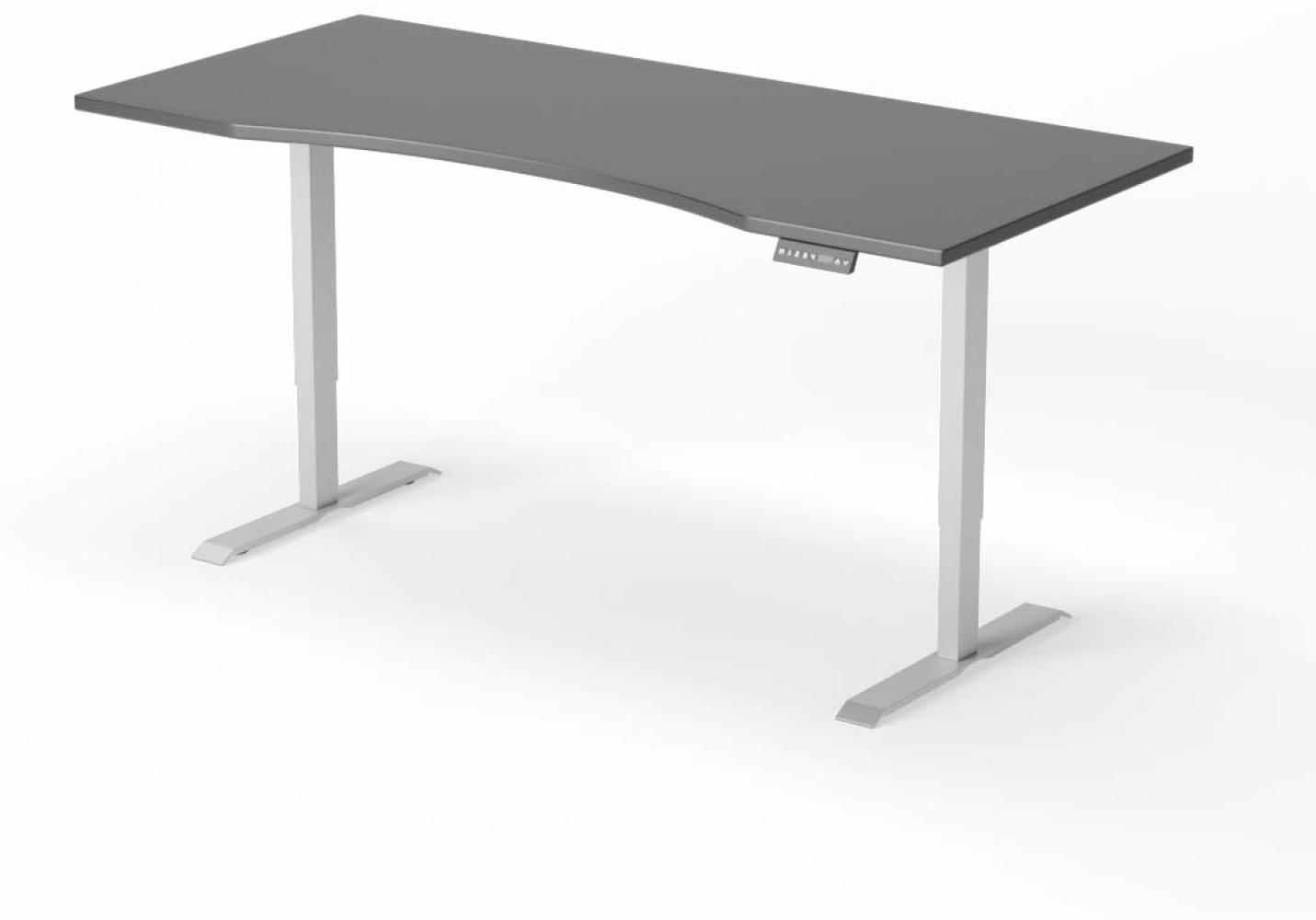 elektrisch höhenverstellbarer Schreibtisch CURVED 200 x 90 cm - Gestell Grau, Platte Anthrazit Bild 1