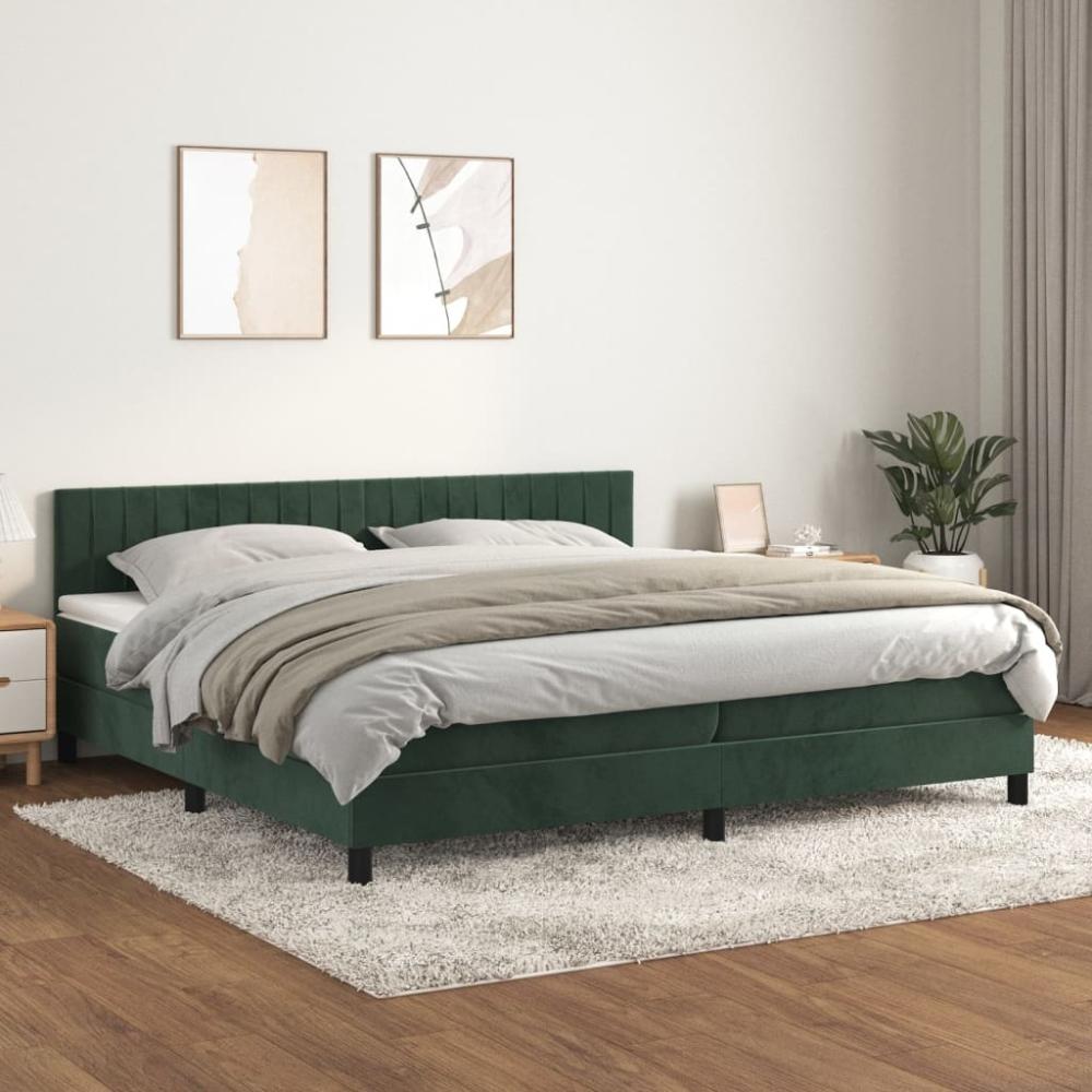 vidaXL Boxspringbett mit Matratze Dunkelgrün 200x200 cm Samt, Härtegrad: H2 [3141446] Bild 1