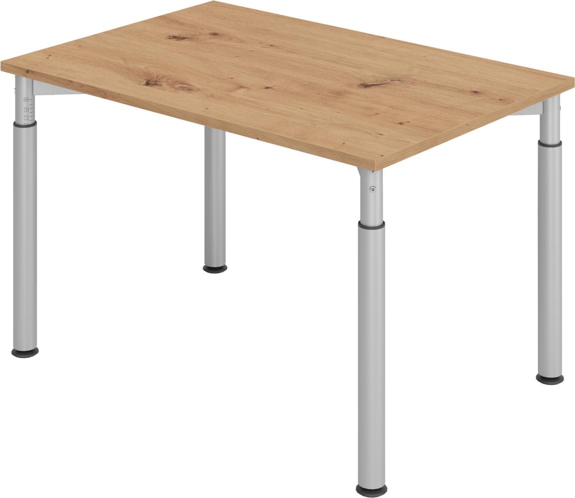 bümö® Schreibtisch Y-Serie höhenverstellbar, Tischplatte 120 x 80 cm in Asteiche, Gestell in silber Bild 1