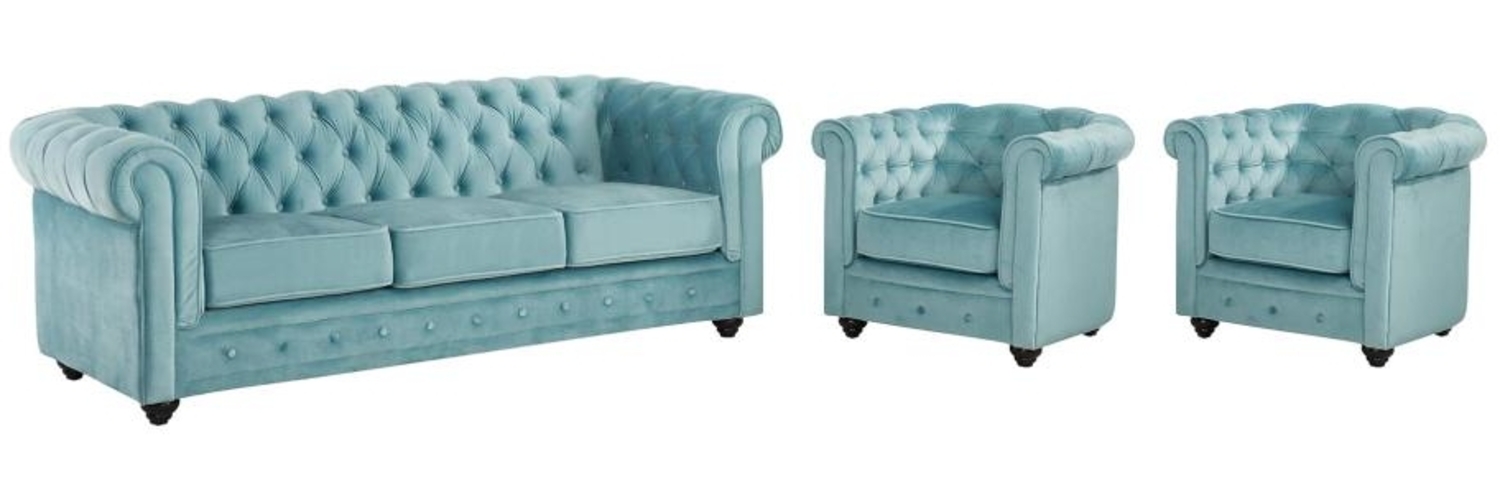 Vente-unique - Couchgarnitur 3+1+1 - Samt - Hellblau - CHESTERFIELD Bild 1