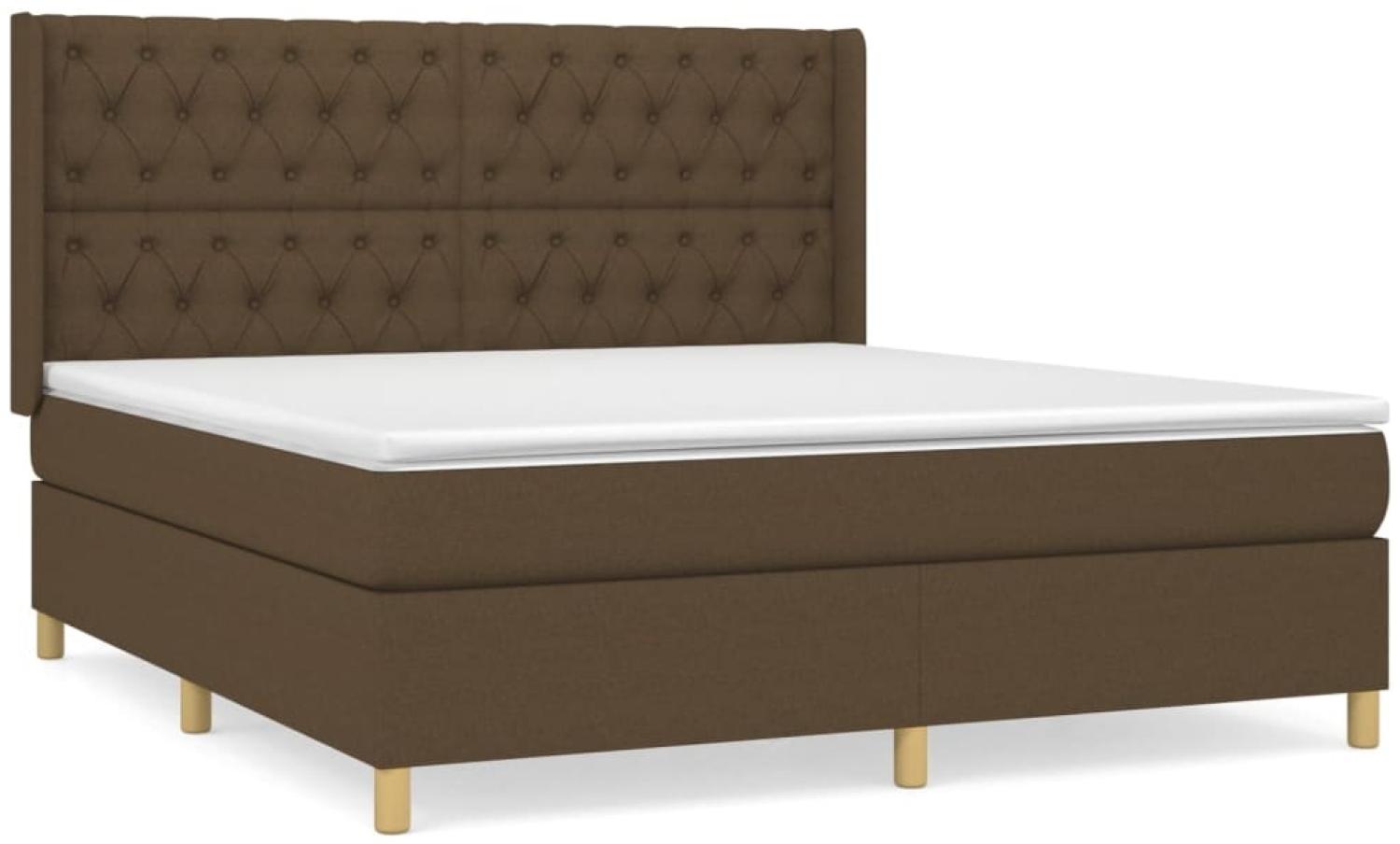 vidaXL Boxspringbett mit Matratze Stoff Dunkelbraun 160x200 cm, Härtegrad: H2 [3132244] Bild 1