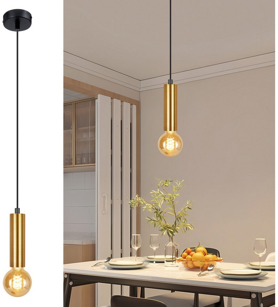 ZMH Pendelleuchte Esszimmer 1 Flammig E27 Gold Hängeleuchte Metall für Schlafzimmer, Einfache Installation, ohne Leuchtmittel, Küchenlampe Hängend Industrial Flur Bild 1