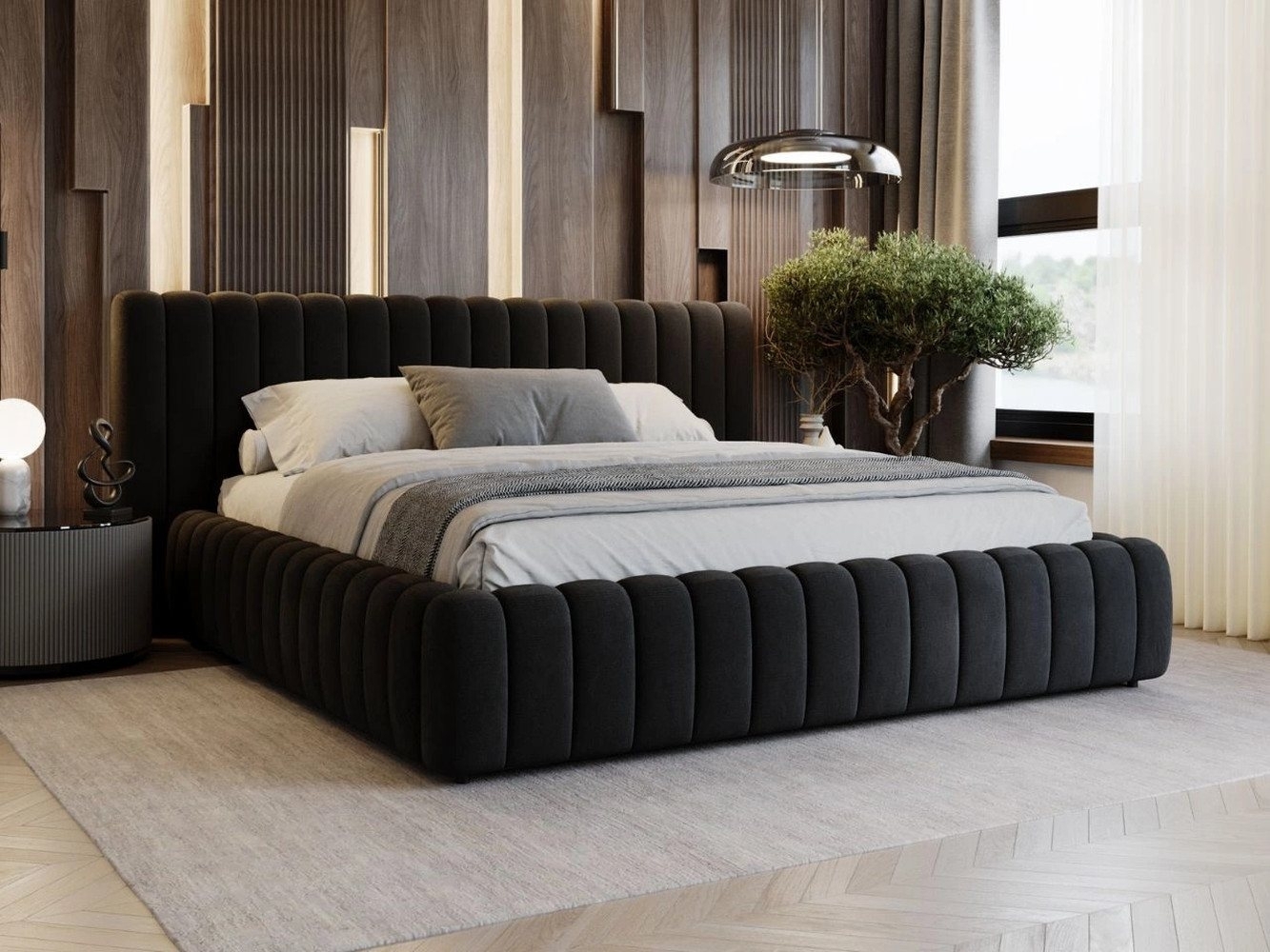 GrainGold Polsterbett mit Bettkästen BLISS, Modern Bett mit Kopfteil - 180x200 cm, Schwarz (1x Bett) Bild 1