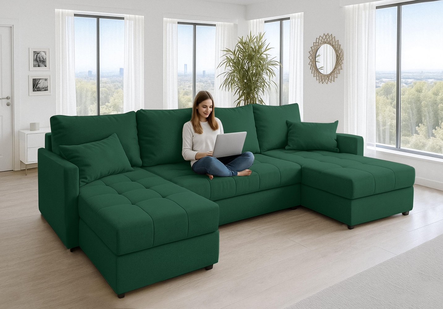 AX LIVING Ecksofas groß Dolceo 287 Sofa dunkelgrün mit Schlaffunktion Bild 1