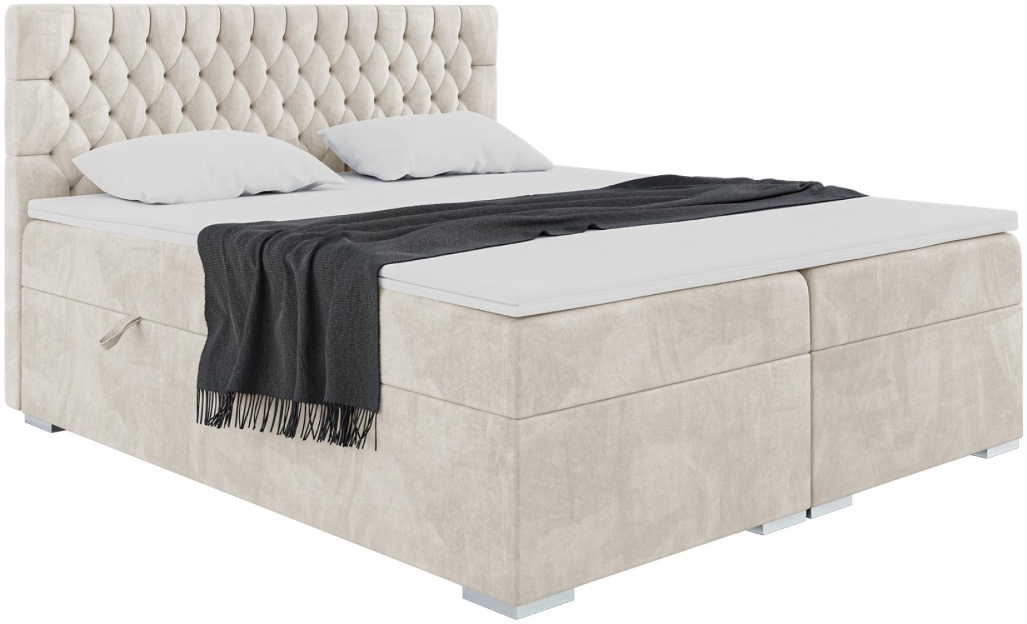 MEBLINI Boxspringbett DALIA 180x200 cm mit Bettkasten - H3/Creme Samt Polsterbett - Doppelbett mit Topper & Taschenfederkern-Matratze Bild 1