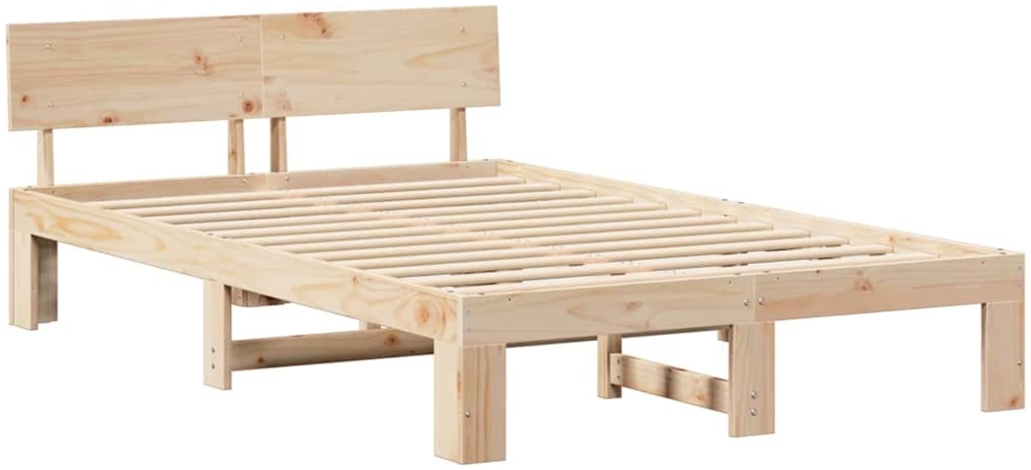 vidaXL Bettrahmen mit Kopfteil Natur 135 x 190 cm Massives Kiefernholz 872659 Bild 1