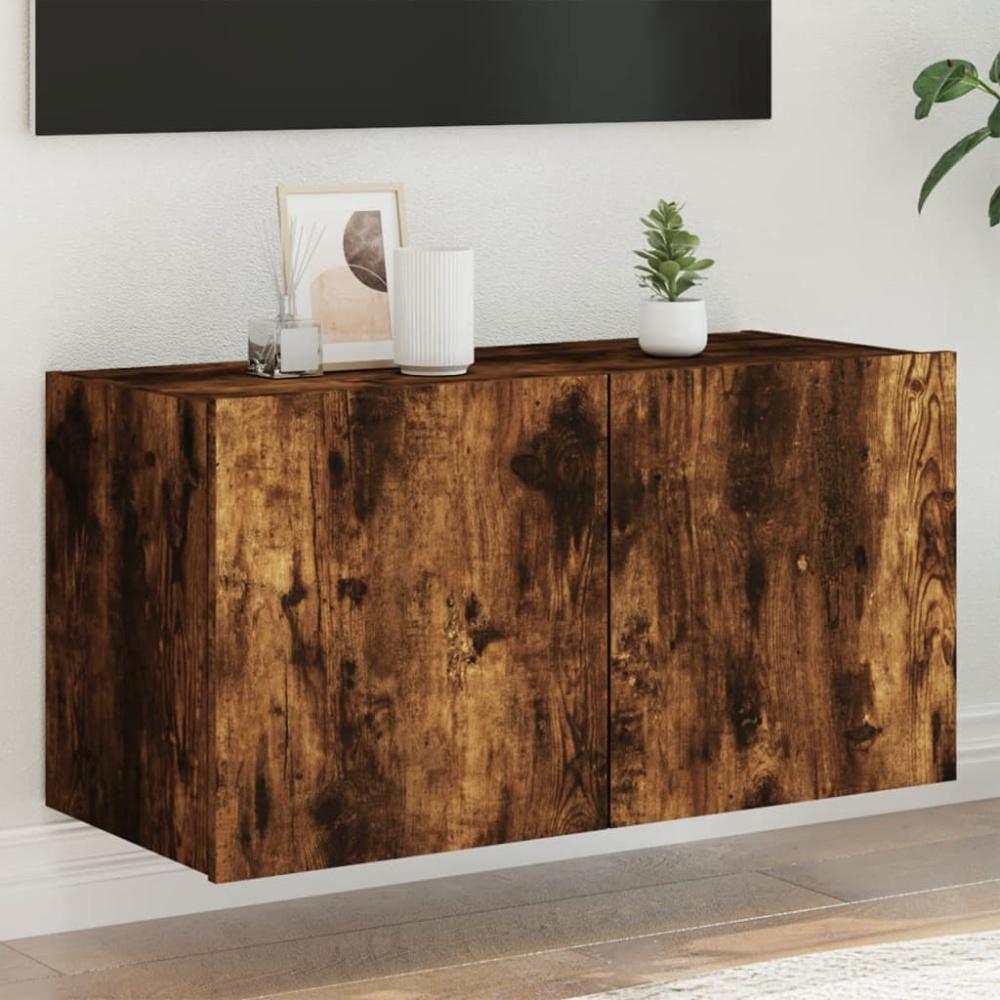 vidaXL TV-Wandschrank mit LED-Leuchten Räuchereiche 80x35x41 cm 837320 Bild 1