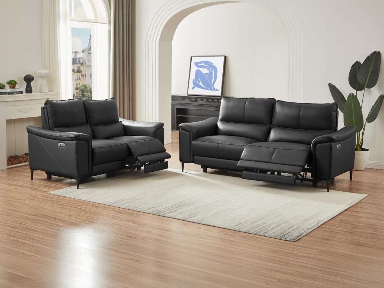 Vente-unique - Relaxsofa elektrisch 2-Sitzer - Rindsleder - Anthrazitgrau - VALPARO Bild 1