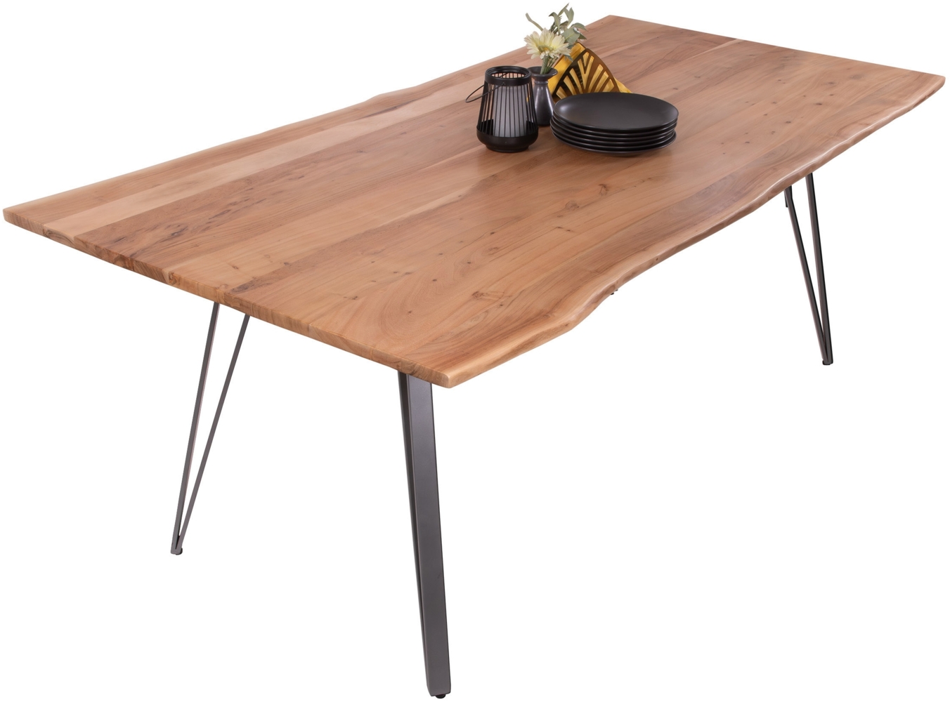 Esstisch Baumkante 200 x 100 cm Akazie massiv naturfarben Metallgestell Silber CELIA 136219615 Bild 1