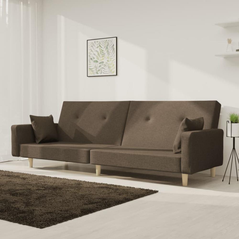 vidaXL Schlafsofa 2-Sitzer mit 2 Kissen Taupe Stoff Bild 1