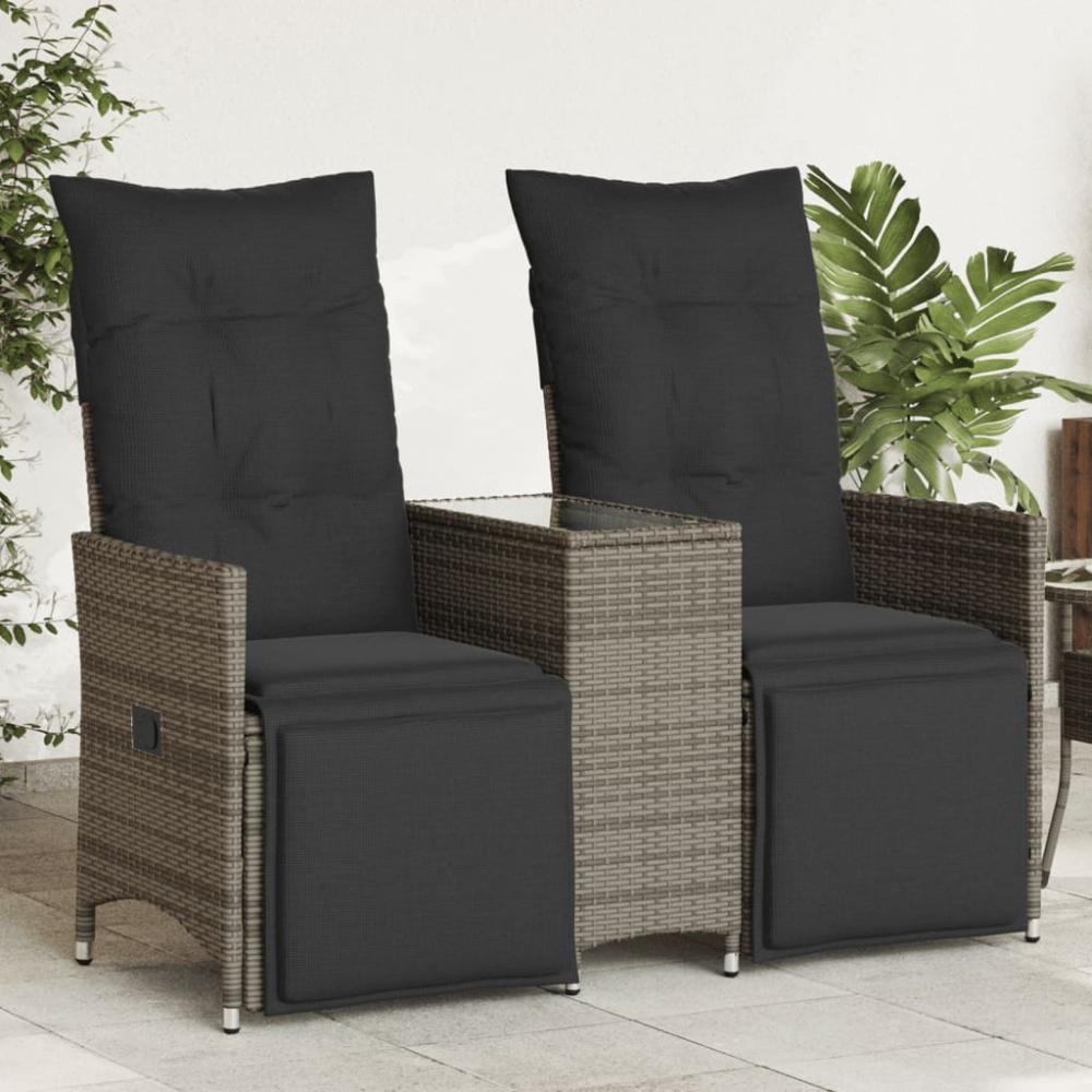 vidaXL Gartensofa 2-Sitzer Verstellbar mit Tisch Grau Poly Rattan 365717 Bild 1