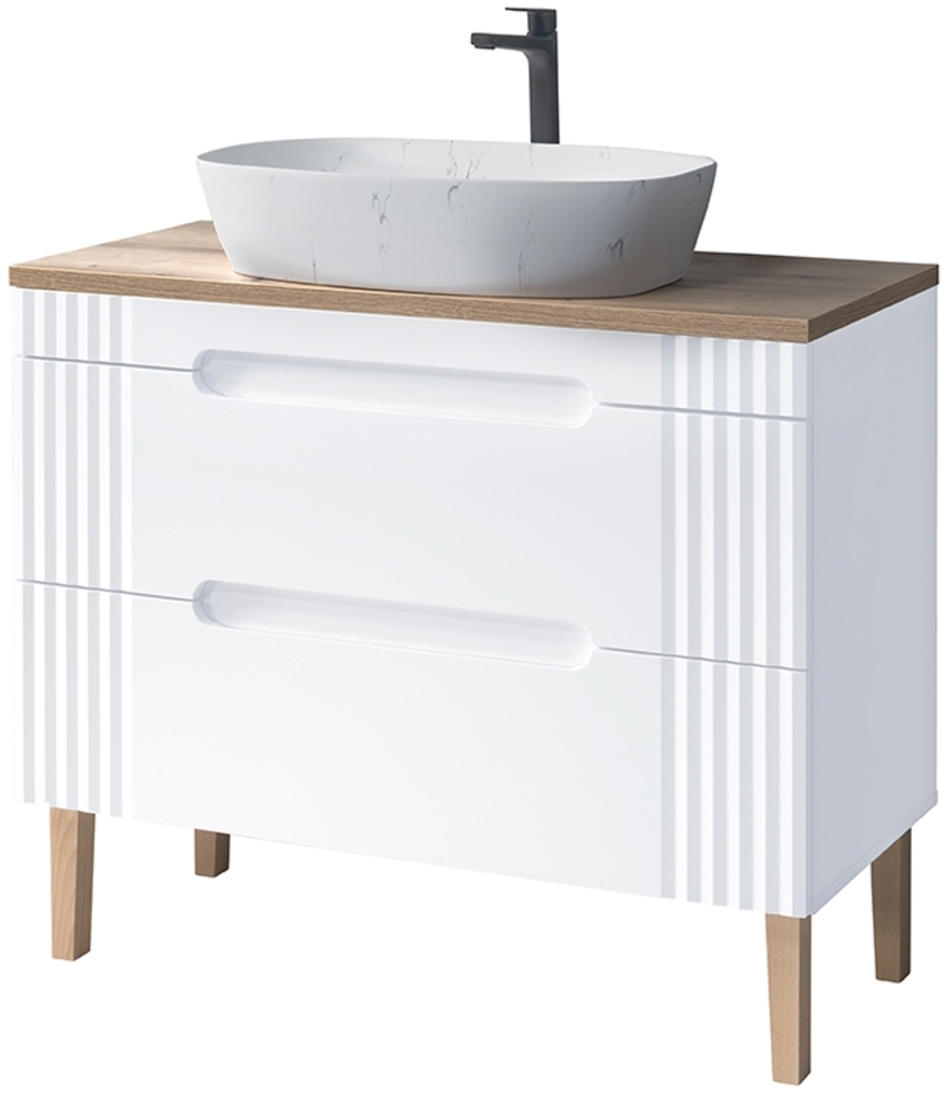 FIJI WHITE Badmöbel-Set 100 cm mit Aufsatzwaschbecken (100cm), Weiß Bild 1
