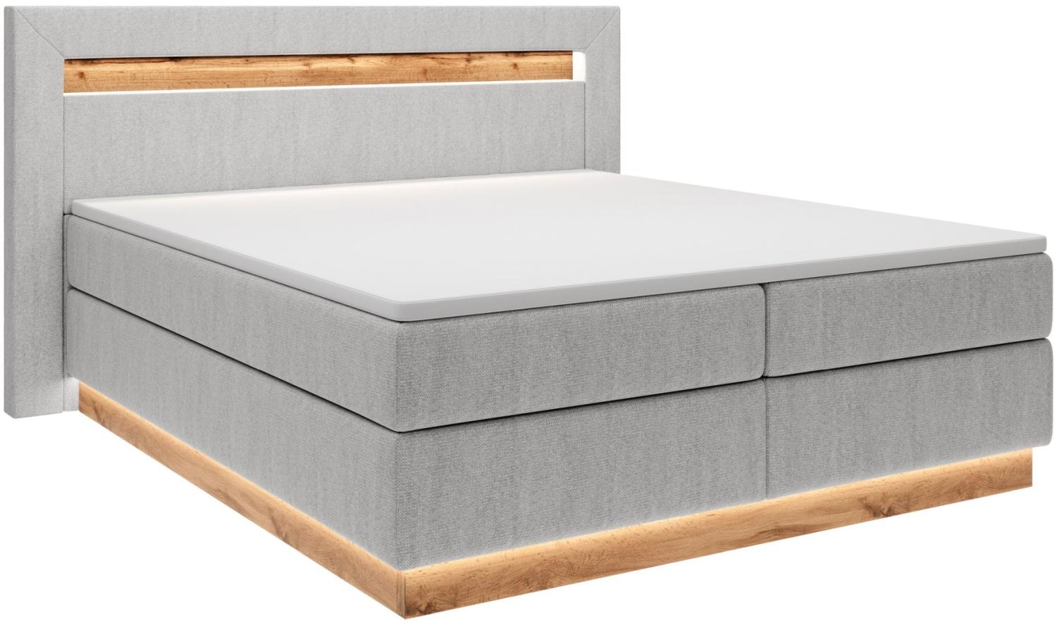 Selsey Oski - Doppelbett, Boxspringbett mit Topper, Beleuchtung und Samtbezug in Hellgrau, 140x200 cm Bild 1