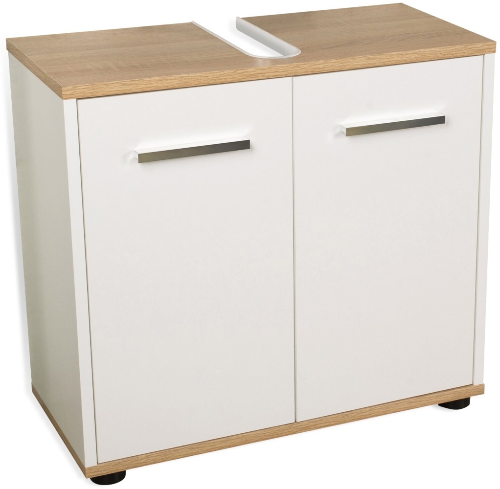 BadeDu ARC Waschbeckenunterschrank 60 cm, Weiß/Braun hell Bild 1