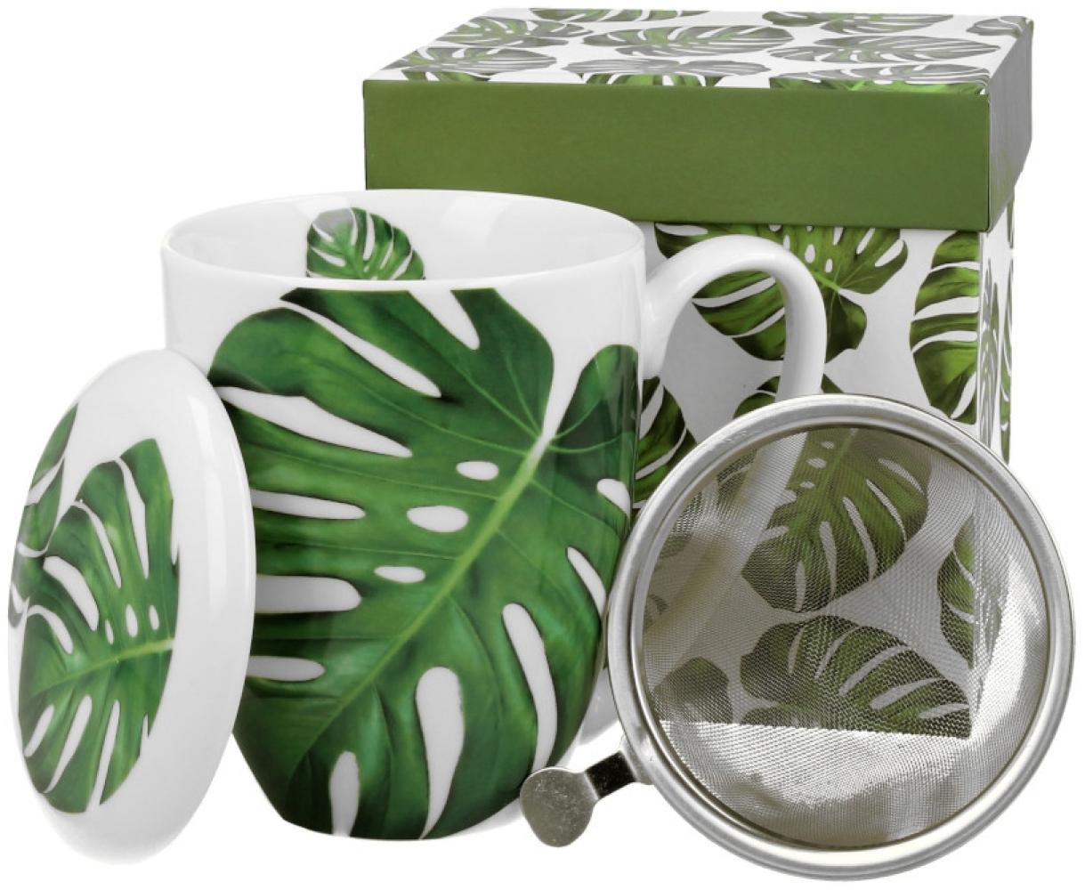 DUO FLORAL 30433 Becher 380 ml mit Teesieb MONSTERA mit Teesieb, New Bone China Porzellan Bild 1