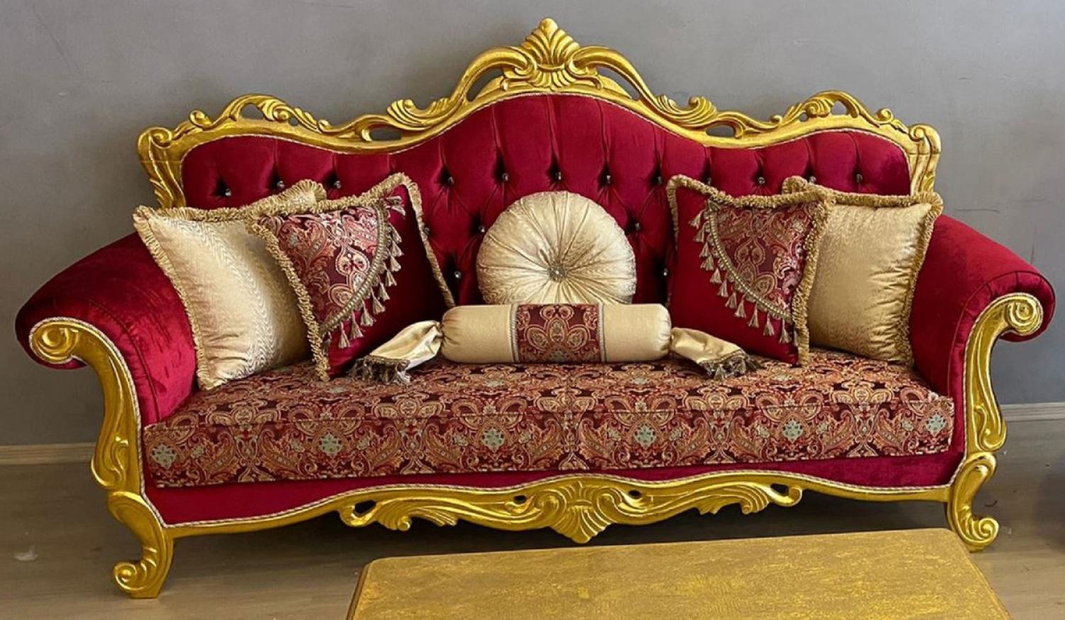 Casa Padrino Luxus Barock Sofa Bordeauxrot / Mehrfarbig / Gold - Prunkvolles Wohnzimmer Sofa mit elegantem Muster und Glitzersteinen - Wohnzimmer Möbel - Barock Möbel - Edel & Prunkvoll Bild 1