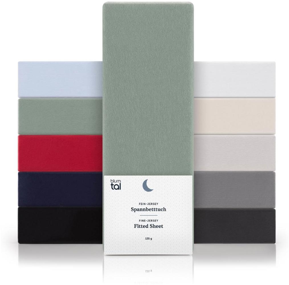 Blumtal® Spannbettlaken 140x200cm Basics Jersey im 2er Set - Bettbezug 140x200cm aus 100% Baumwolle - Oeko-TEX zertifiziertes Spannbetttuch 140x200cm - Matratzenbezug 140x200cm - Summergreen - Grün Bild 1