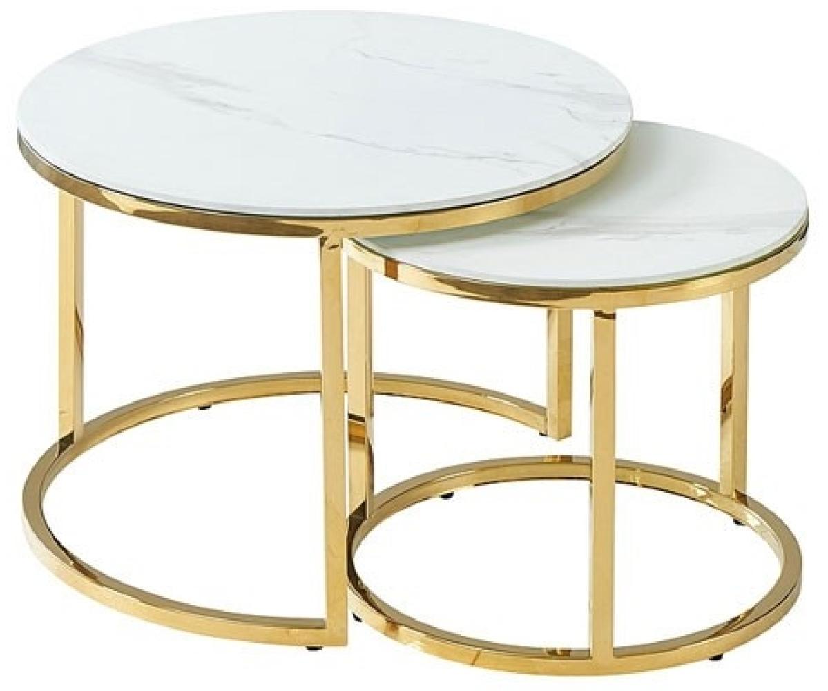 2er-Set Couchtisch Ziertisch Muse II 60x60cm 45x45cm Marmor weiß Gold Bild 1