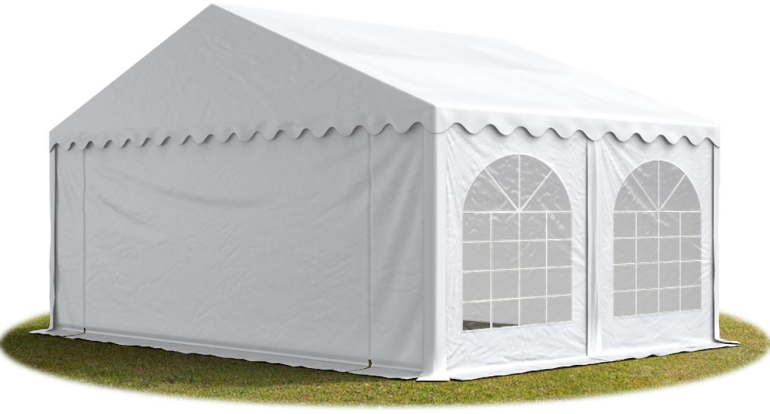 Festzelt Partyzelt 5x4 m PREMIUM, hochwertige PVC Plane 750 N in weiß 100% wasserdicht mit Bodenrahmen Bild 1