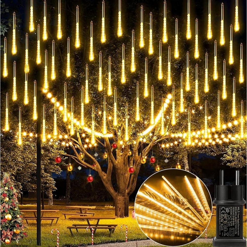 LMaxhome LED-Lichterkette Röhre Regenlichterkette Meteorschauer Weihnachtsdeko Wasserdicht Außen, 1/2/3/4 St Icicle Fallende 8 Röhren Lichterkette,5M Verlängerungskabel Bild 1