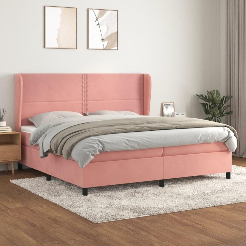 vidaXL Boxspringbett mit Matratze Rosa 200x200 cm Samt, Härtegrad: H2 [3129176] Bild 1