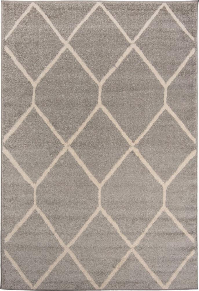 Mazovia Designteppich Modern Teppich Geometrisch Muster Grau farbe - Kurzflor, 160 x 230 cm, Geeignet für Fußbodenheizung, Höhe 7 mm, Kurzflor Bild 1