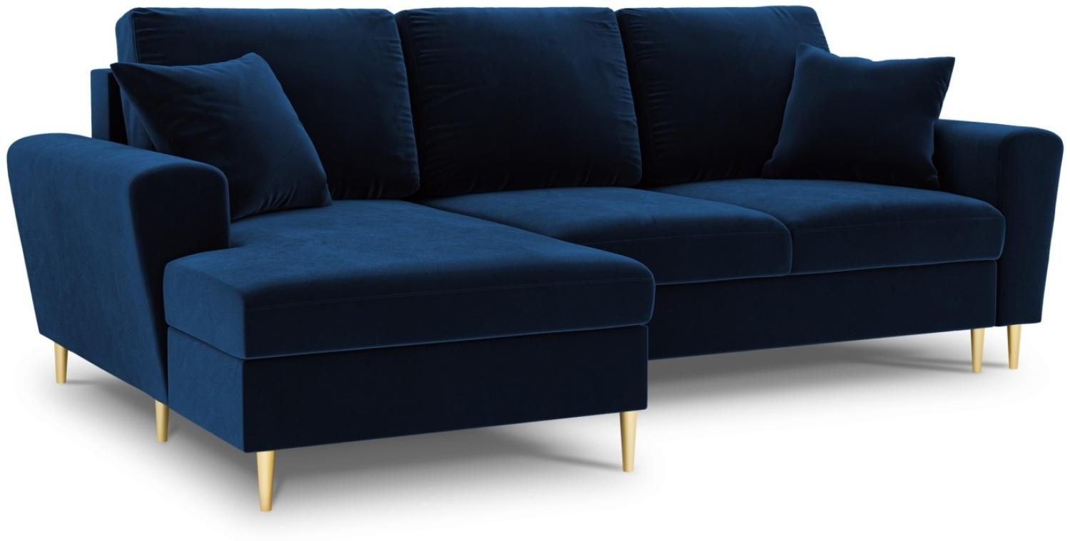 Micadoni 4-Sitzer Samtstoff Ecke links Sofa mit Bettfunktion und Box Moghan | Bezug Royal Blue | Beinfarbe Gold Metal Bild 1