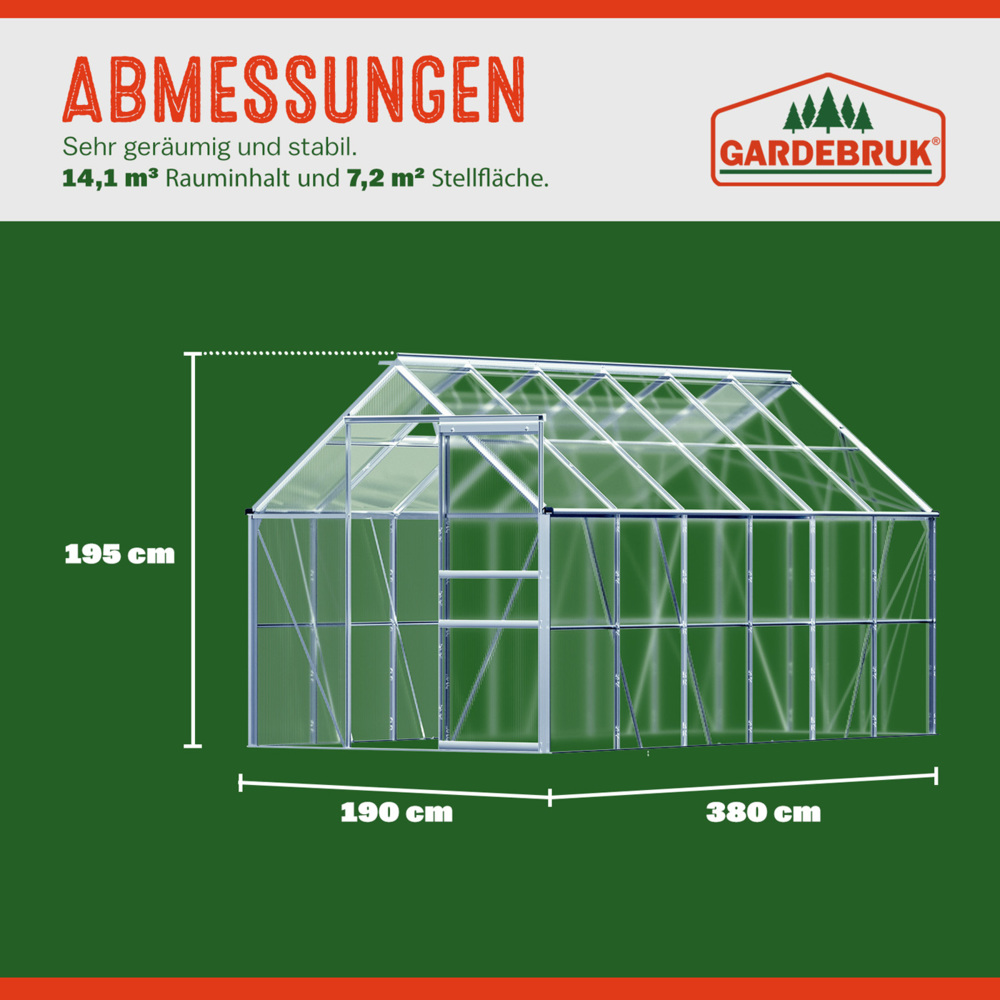 Gardebruk Aluminium-Gewächshaus 4 Dachfenster, 7,2 m², Treibhaus, Garten & Frühbeet Bild 1