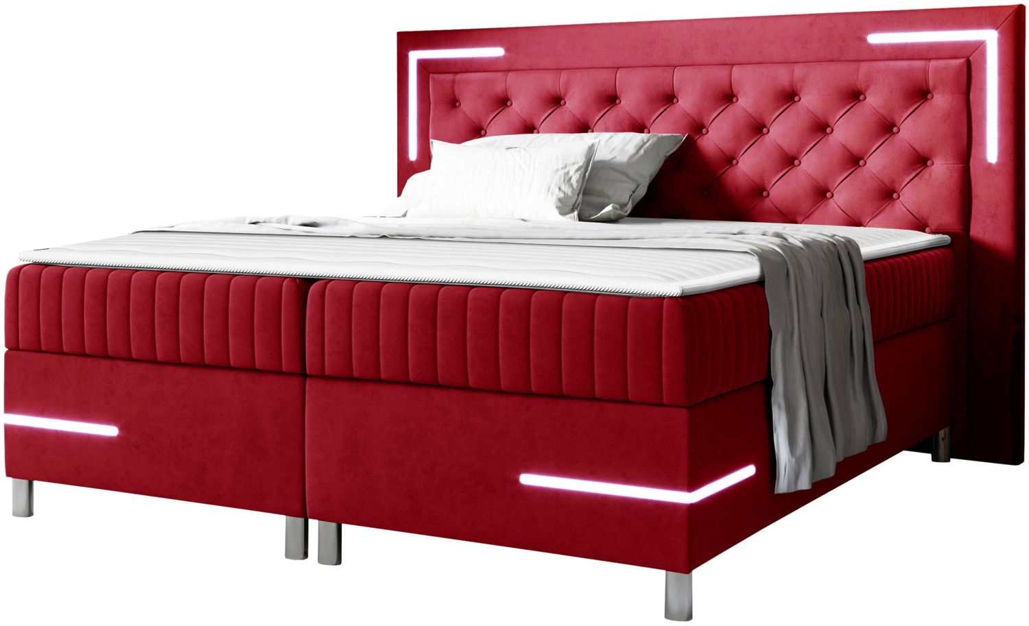 Boxspringbett Tasurto 5 LED, Rot, 120 x 200 cm Bild 1