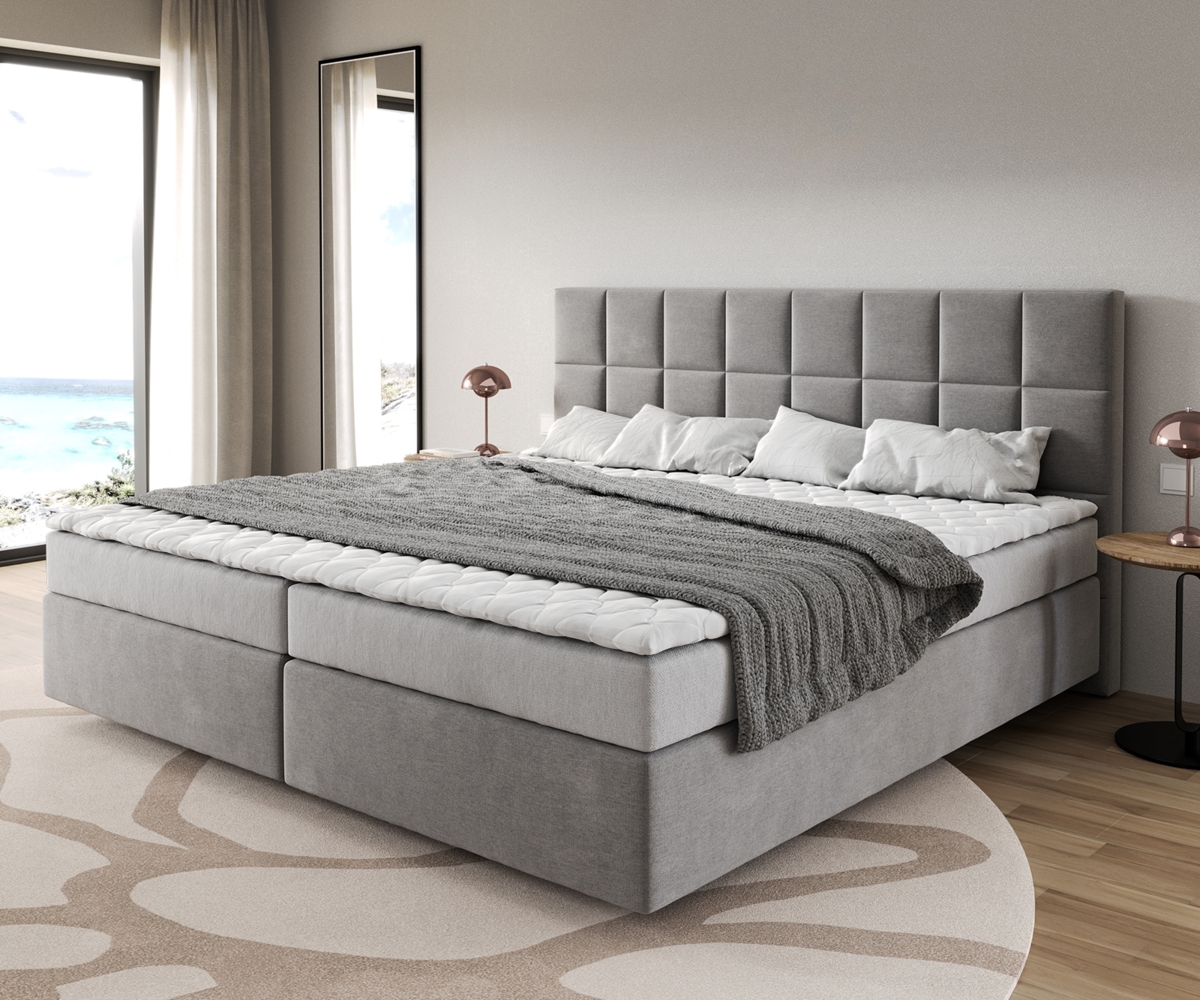 Boxspringbett Dream-Fine Mikrofaser Grau 200x200 cm Bonell-Matratze PU-Topper Bild 1