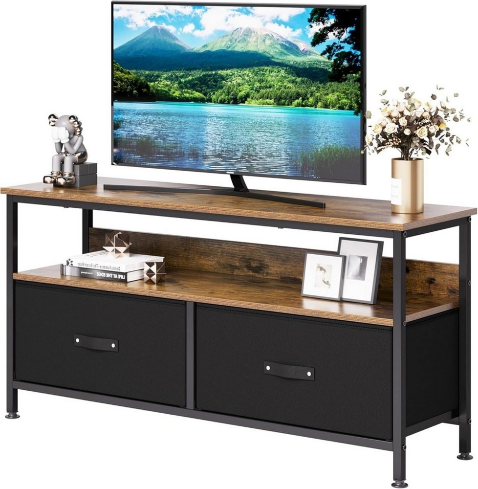 GarveeMore TV-Schrank Lowboard,Fernsehschrank Mit 2 Schubladen Und Regalen,99 x 57 x 30 cm für Fernseher Bis Zu 55 Zoll,für Wohnzimmer Bild 1