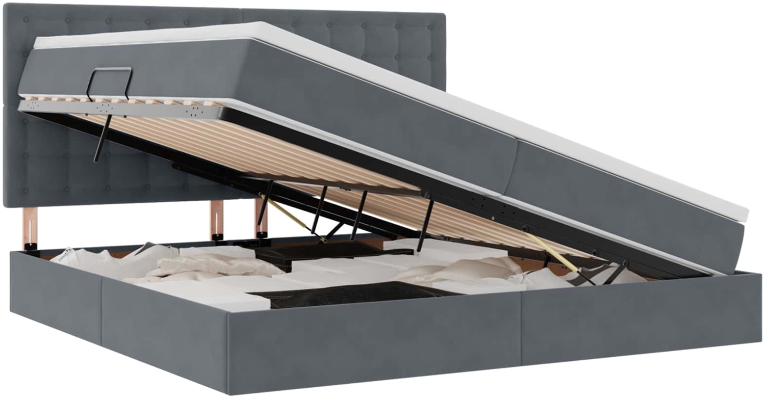 vidaXL Bett mit LED-Lichtleisten Dunkelgrau 200 x 200 cm Samt 3372808 Bild 1