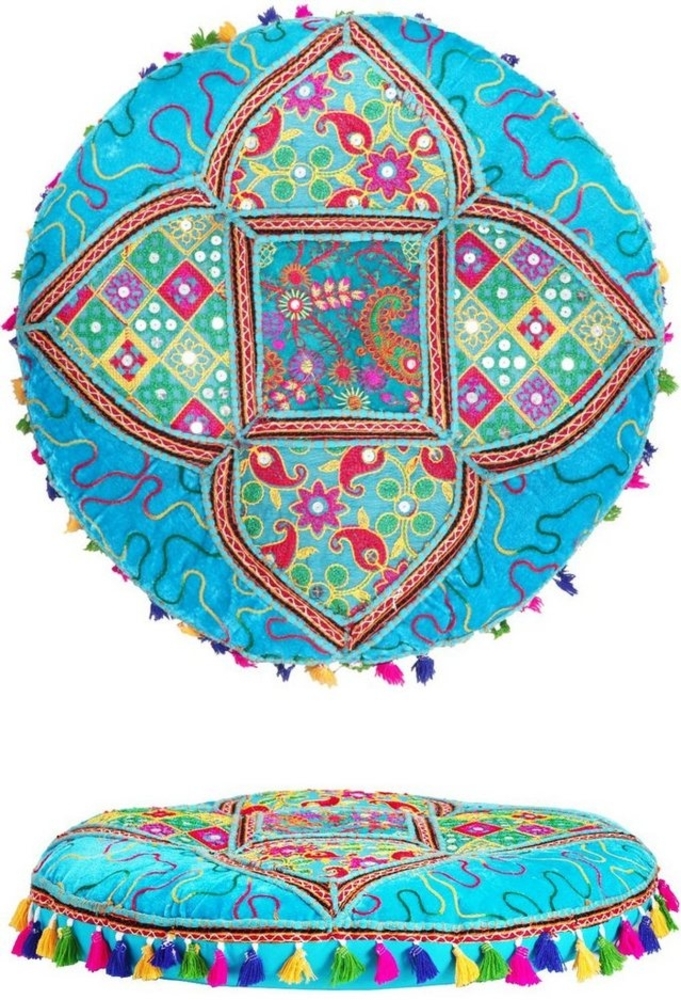 Marrakesch Orient & Mediterran Interior Pouf Orientalische Bodenkissen Sitzkissen Dekoration Bahri Blau, Handarbeit Bild 1