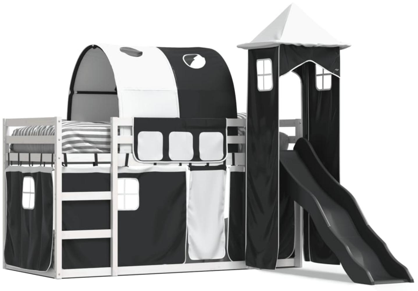 vidaXL Etagenbett mit Rutsche und Gardinen Weiß und Schwarz 90x190 cm 3284182 Bild 1