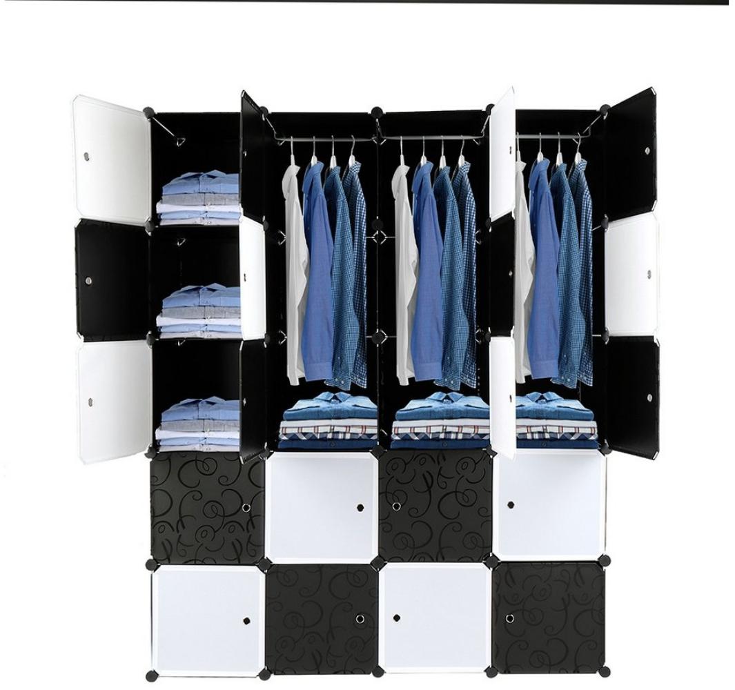 FCH Kleiderschrank Tragbarer Regalsystem Würfel Schrank aus Kunststoff mit 3 Kleiderstange, 142x47x178cm Bild 1